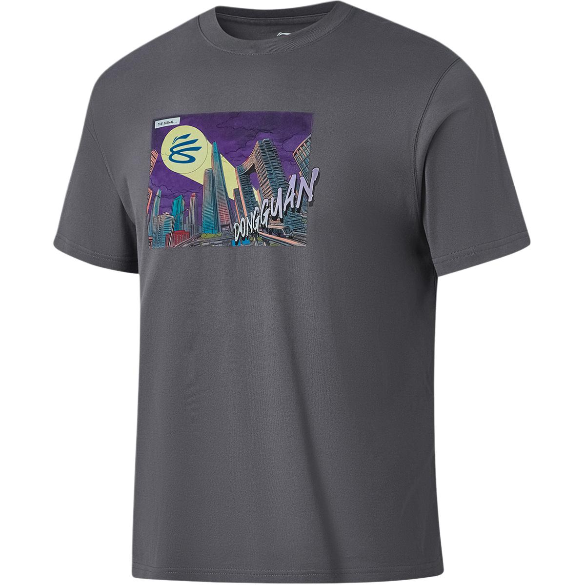 Li Ning Curry China Collection T Shirts Men's Meteorite Gray Dongguan Crew Neck Moderate