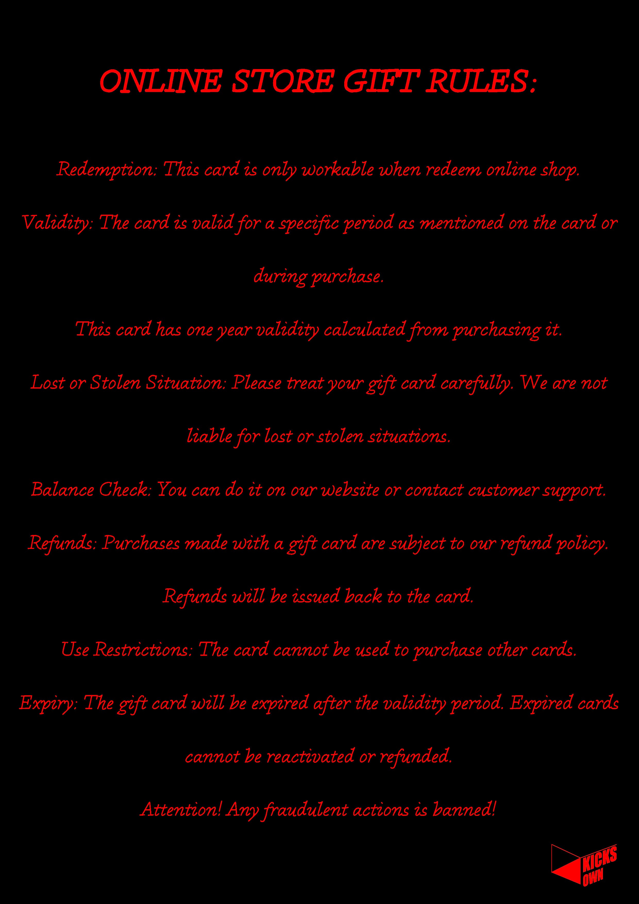 Kicksown gift card - Kicksown store