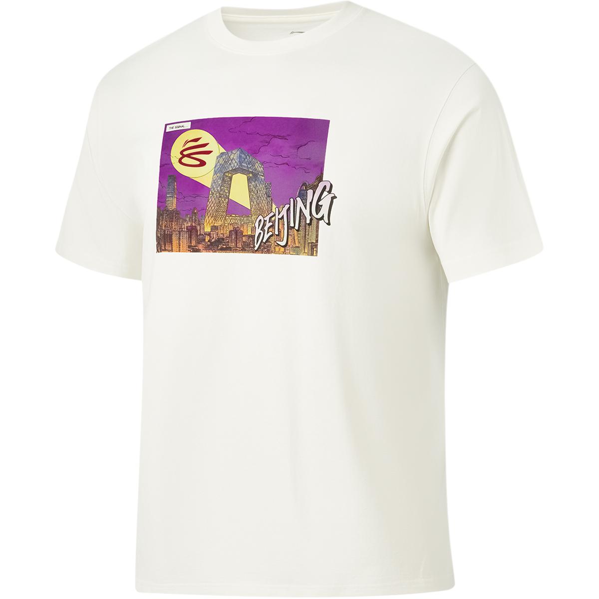 Li Ning Curry China Collection T Shirts Men's Ivory Beijing Crew Neck Moderate